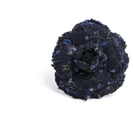 Chanel Brooch Camelia Navy Tweed CC Camelia in box Navy blue