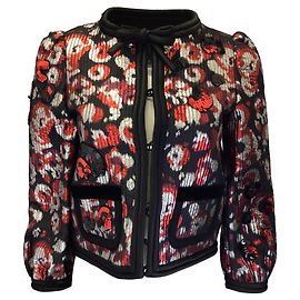 Marc Jacobs Black / Silver / Red Warped Flower Sequin Jacquard Jacket Black