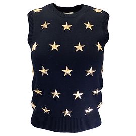 Michael Kors Kollektion Midnight Star bestickter Kaschmir-Strickweste Marineblau