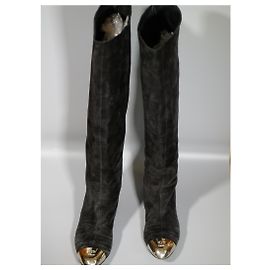 Chanel Botas Altas de Camurça Preta Preto