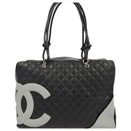 Chanel Cambon Large Handbag Black and Grey Leather Black Grey