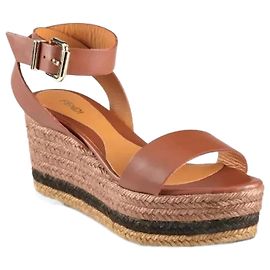 Fendi Brown Leather Ankle Strap Espadrille Wedge Sandals Brown Camel