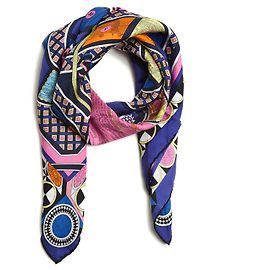 Bufanda Cuadrada Hermès 90 Tour du Monde en 63 case2018 Bufanda Carre azul rosa seda Multicolor