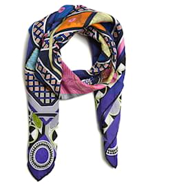 Hermès-Hermès Square Scarf 90 Tour du Monde in 63 case2018 Carre Scarf blue pink silk-Multiple colors