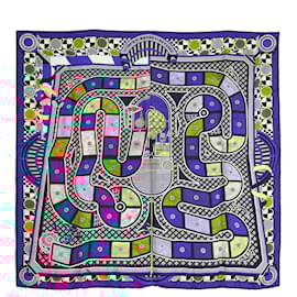 Hermès-Hermès Square Scarf 90 Tour du Monde in 63 case2018 Carre Scarf blue pink silk-Multiple colors