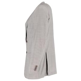Autre Marque-Ermenegildo Zegna Single-Breasted Microcheck Blazer in Beige Trofeo Wool-Beige
