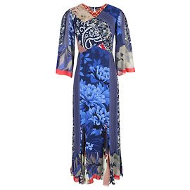 Vestido maxi patchwork Etro em seda multicolorida Azul