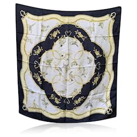 Hermès-Hermes White Jacquard Silk Scarf La Cle Des Champs 1965 Faconnet-White