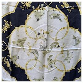 Hermès-Hermes White Jacquard Silk Scarf La Cle Des Champs 1965 Faconnet-White