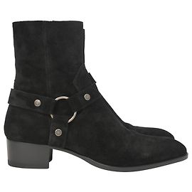 Bottes Wyatt Harness Saint Laurent en daim noir Noir