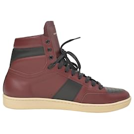 Saint Laurent-Saint Laurent SL/10H Colorblock Pattern Sneakers in Burgundy Leather-Red,Dark red