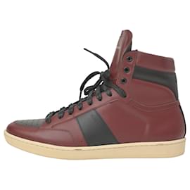 Saint Laurent-Saint Laurent SL/10H Colorblock Pattern Sneakers in Burgundy Leather-Red,Dark red