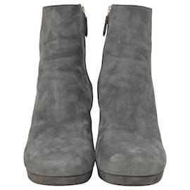 Prada-Prada Block Heel Ankle Boots in Grey Suede-Grey