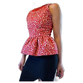 Preen By Thornton Bregazzi Leopard Jacquard Peplum Top Red White Red Dark red