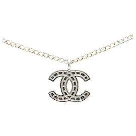 Chanel-Chanel Silver Silver CC Pendant Necklace-Silvery