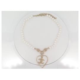 Chanel-NINE CHANEL NECKLACE 2021 PEARLS HEART LOGO CC 45-55 CM GOLD NEW PEARLS NECKLACE-Golden