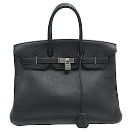 Hermès-SAC A MAIN HERMES BIRKIN 35 CUIR TAURILLON CLEMENCE NOIR LEATHER HAND BAG PURSE-Noir