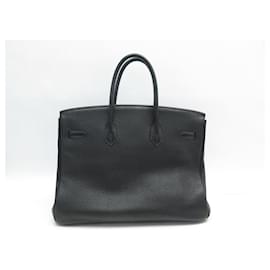 Hermès-SAC A MAIN HERMES BIRKIN 35 CUIR TAURILLON CLEMENCE NOIR LEATHER HAND BAG PURSE-Noir