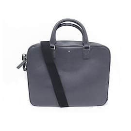 Montblanc-NINE MONTBLANC SARTORIAL GREY LEATHER DOCUMENT CASE 116758 BRIEFCASE BAG-Grey