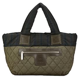 Chanel-Chanel Nylon Coco Mark Cocoon Reversible Check Quilted Handbag in Very Good Condition-Green