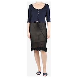 Fendi-Black ribbed cropped cardigan, top and midi skirt set - size UK 12-Black