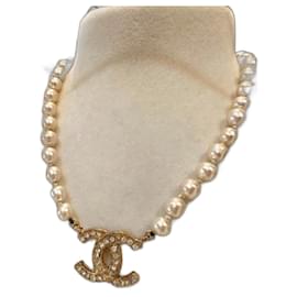 Chanel-Chanel Vintage CC logo Pearl Choker Necklace-White