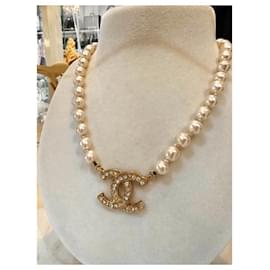 Chanel-Chanel Vintage CC logo Pearl Choker Necklace-White