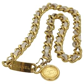 Chanel-CHANEL Chain Belt metal 32.3"""""""" Gold White CC Auth bs14521-White,Golden