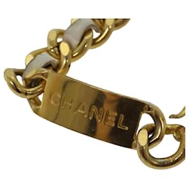 Chanel-CHANEL Chain Belt metal 32.3"""""""" Gold White CC Auth bs14521-White,Golden