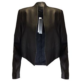 Alice + Olivia Black Harvey Draped Open-front Leather Jacket Black