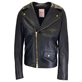 Palm Angels Men's Black Marijuana Leaf Embroidered Leather Biker Jacket Black