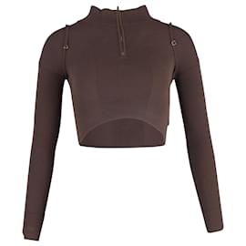 Jacquemus-Jacquemus La Maille Bormio Cropped Sweater in Brown Wool-Brown