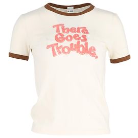 Camiseta 'There Goes Trouble' em algodão creme Re/Done Branco Cru