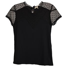Schwarzes Baumwolloberteil mit transparenten Mesh-Details Maje Tribor Schwarz