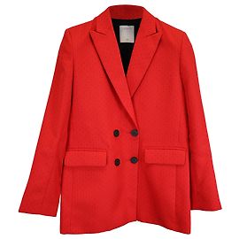 Sandro Paris Double-Breasted Blazer in Red Viscose Red