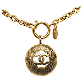 Chanel-Chanel Chanel Vintage Coco Mark Gold Plated Medal Necklace Metal Necklace in Very Good-Golden