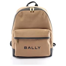 Bally-Mochila de lona Bally Canvas Bar 6304854 em excelente estado-Marrom