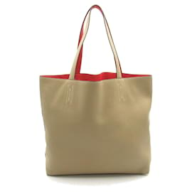 Hermès-Bolso tote de cuero Hermes Clemence Double Sens 45 en excelente estado-Beige