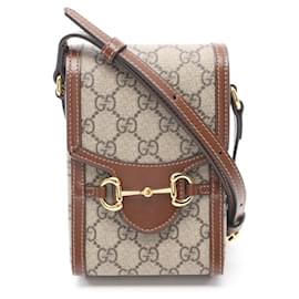 Gucci-Bolsa de ombro mini Gucci Horsebit 1955 em lona 625615 em ótimo estado-Marrom