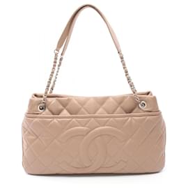 Chanel-Bolso de cuero Chanel CC Matelassé con cadena A67292 en muy buen estado-Castaño