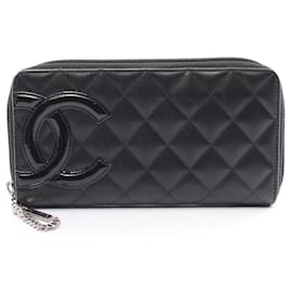 Chanel-Chanel Cambon Line Round Zipper Long Wallet Leather Long Wallet A50078 in Very Good Condition-Black