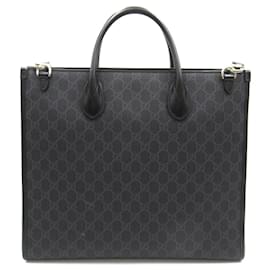 Gucci-Gucci Interlocking G GG Supreme Shoulder Tote Bag Canvas Tote Bag 674148 in Great Condition-Black