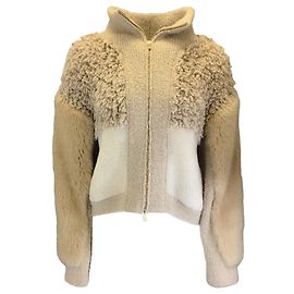 Stella Mc Cartney Beige Kunstfell Full-Zip-Pullover von Stella McCartney Beige