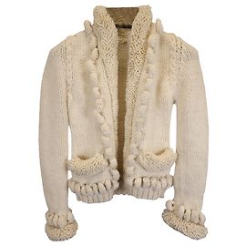 Alexander McQueen Angora-Mix-Cardigan aus Ecru-Wolle Weiß Roh