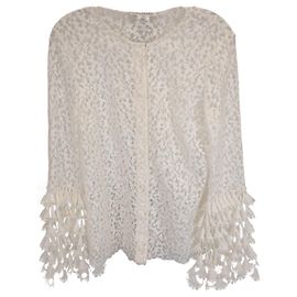 Blusa de manga sino com borda ondulada Oscar de la Renta em algodão branco Branco Cru