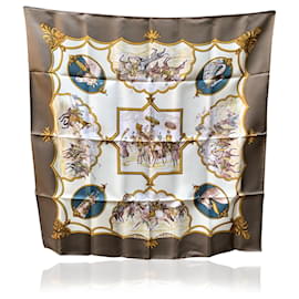 Hermès-Hermes Paris Silk Scarf Les Chevaux des Moghols 1993 De Fougerolle-Brown