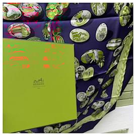 Hermès-Hermes Paris Blue Silk Scarf Couvee d’Hermes 1994 Caty Latham-Blue