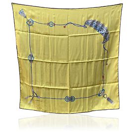 Cartier Must De Vintage Bufanda de Seda Jacquard Amarilla Joyas Amarillo