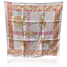 Cartier Cachecol de seda branco e rosa com padrão de animal Rosa