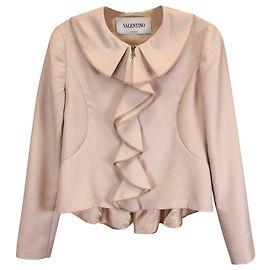 Valentino Garavani Ruffle Front Jacket in Beige Wool Beige